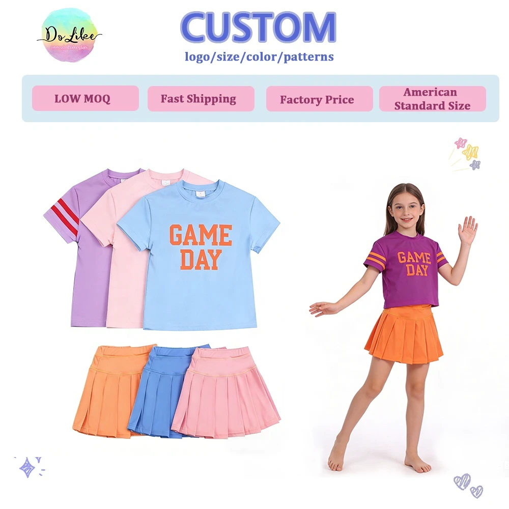 Girls Sport Clothes Kids Active Wear Gym Wear High-waisted Pleated Skirt Kids Yoga Sportswear Fitness Two-piece Set