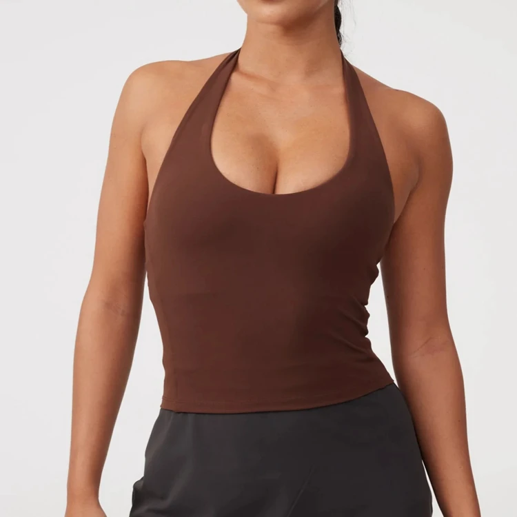 Custom Sportswear Women Workout Activewear Medium Support Sports Bra 4-Way Stretch Sweat Wicking Longline Halter Bra