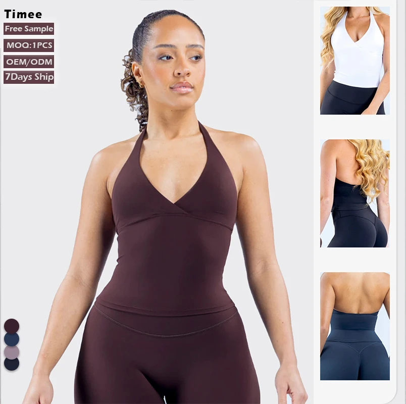 2026 Fashion New Arrival Halter Neck Sports Casual Top High Stretch V Neck Breathable Cool Feeling Women's Yoga tank Top