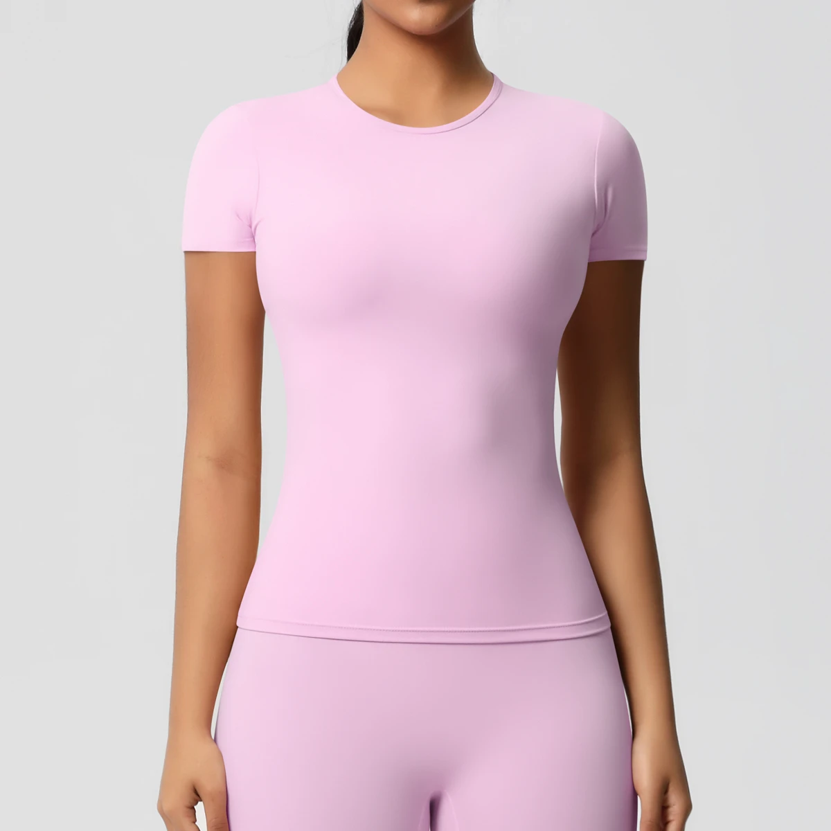 Women's Lightweight Seamless Short-Sleeved Fitness Yoga Top Double-Sided Brushed Sports T-Shirt Breathable Solid Color Four-Way