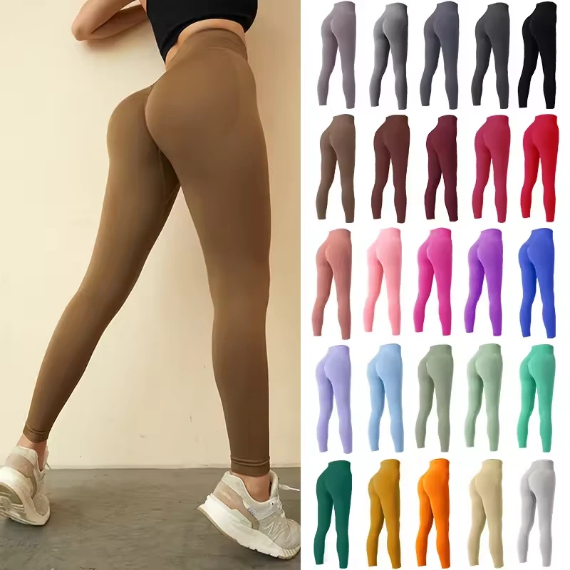 24 Colors Trendy Butt Lift Tight Nylon Spandex Gym Tights Ribbed Booty Seamless Yoga Pants Butt Scrunch Leggings