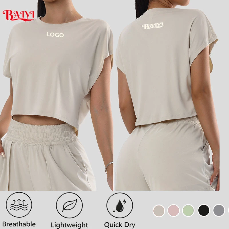 Yoga Top Casual T-shirt Quick-drying Loose Breathable Short-sleeved Women's T-Shirt for Summer Solid Sportswear Custom Logo