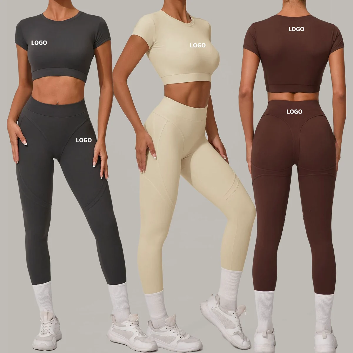 Women's High-Waisted Quick-Drying Breathable Yoga Sports Leggings Sweat-Absorbing Fitness and Running 2-Piece Set