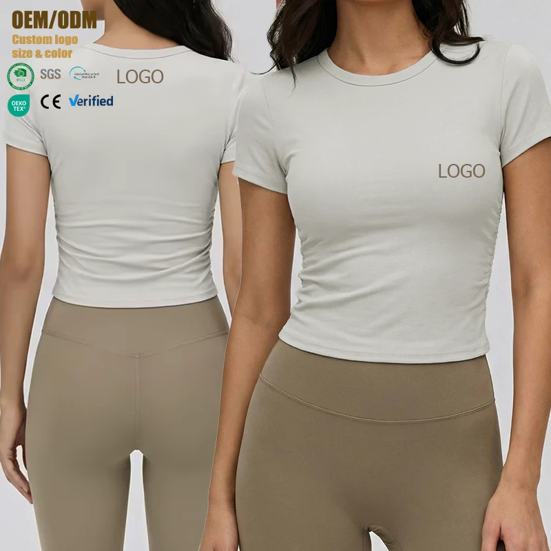 Modal Ribbed Casual Custom Ladies Outdoor Jogger Clothes Short Sleeve Tight Fit Women's Crop Top Breathable Yoga T Shirt