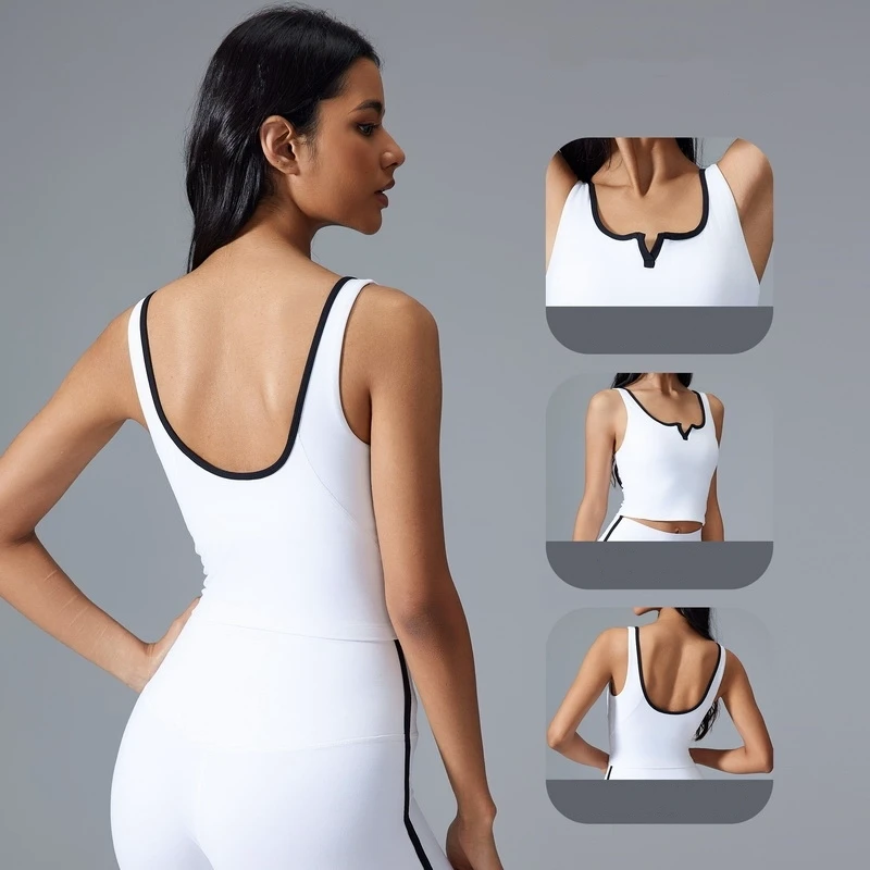 Women Yoga Crop Top with Removable Pads Seamless Breathable Quick Dry FourWay Stretch Gym Workout Sports Bra Small V-neck design