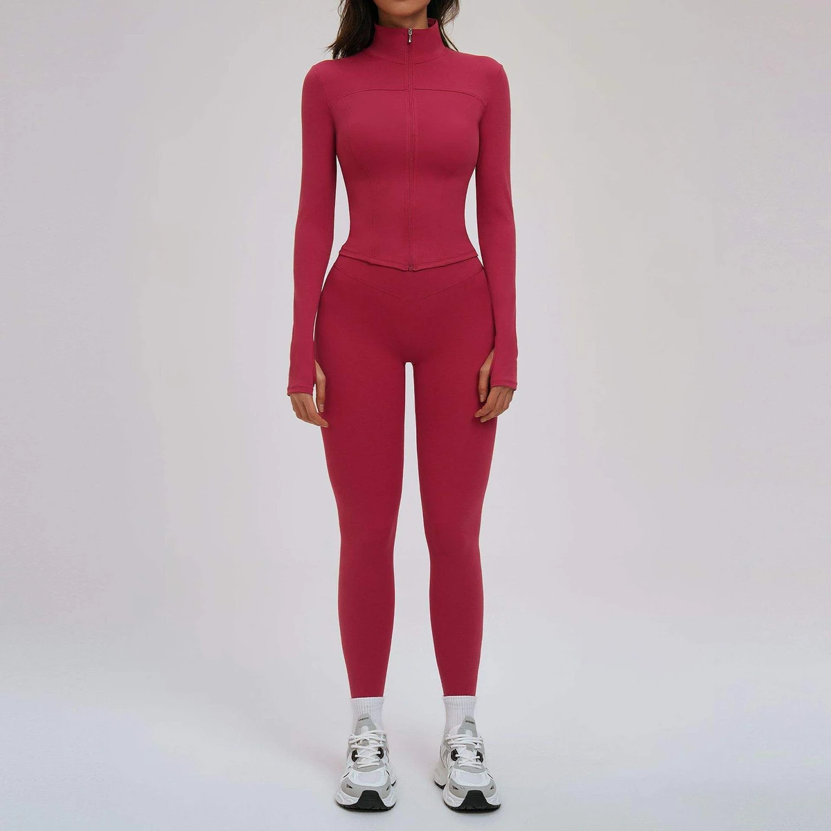 Eco-Friendly Breathable Striped Crew Neck Yoga Set High-Waisted Elastic Waist Front Lightweight 2-Piece Anti-Bacterial Full
