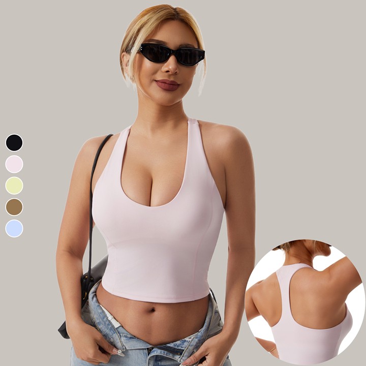 Ready to Ship Deep V Neck Crop Tank Breathable Stretchy with Side Support Ideal for Yoga Gym Activewear Racerback Crop Tank