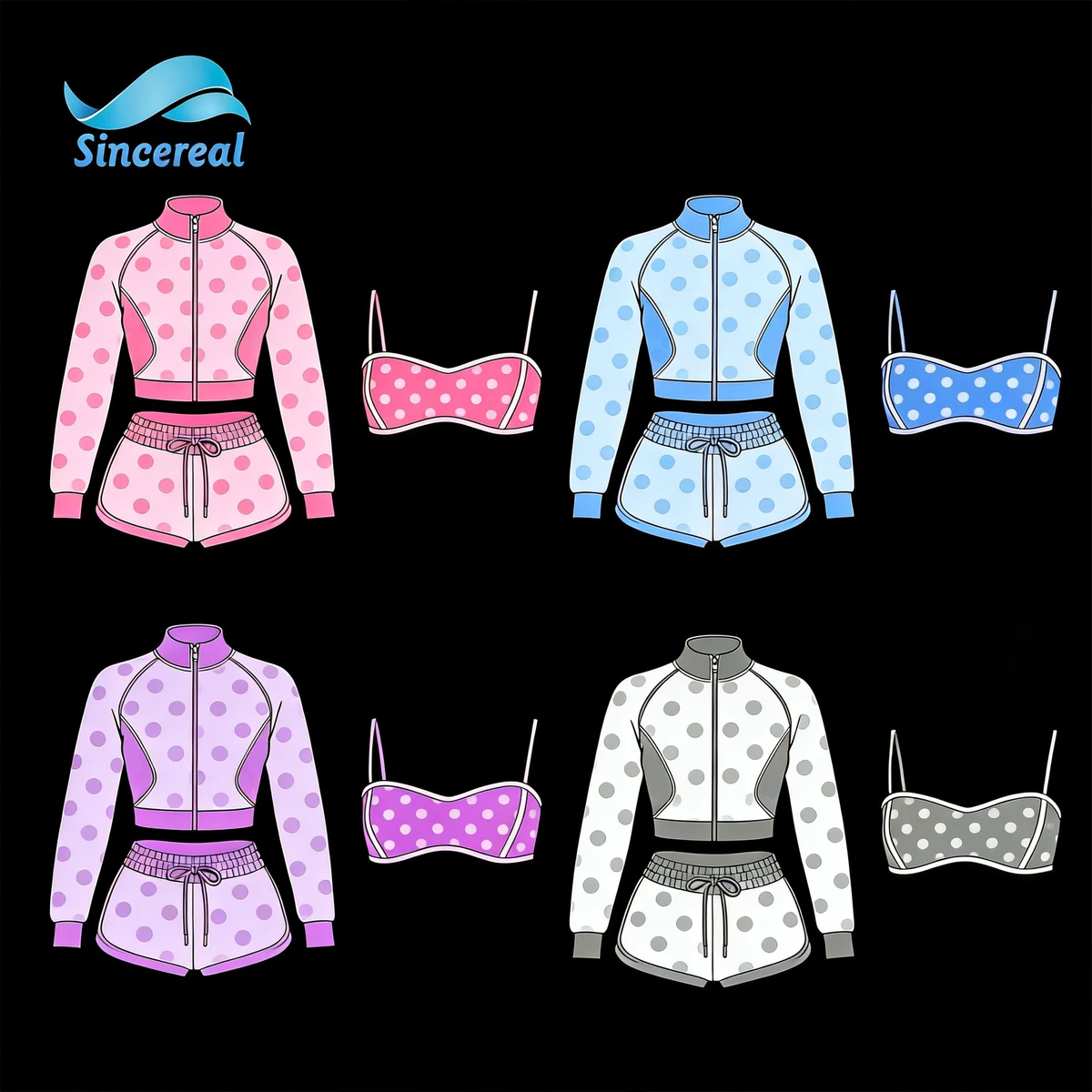 Custom Polka Dot Two Piece Set Nylon Basic Loungewear Track Bra Jacket Shorts Streetwear Tracksuit Summer Clothes For Women Sets