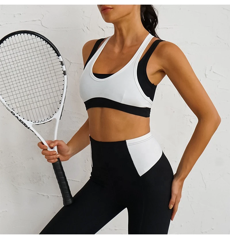 contrast color workout sets high quality two piece high waist leggings gym clothing custom fitness yoga wear set women