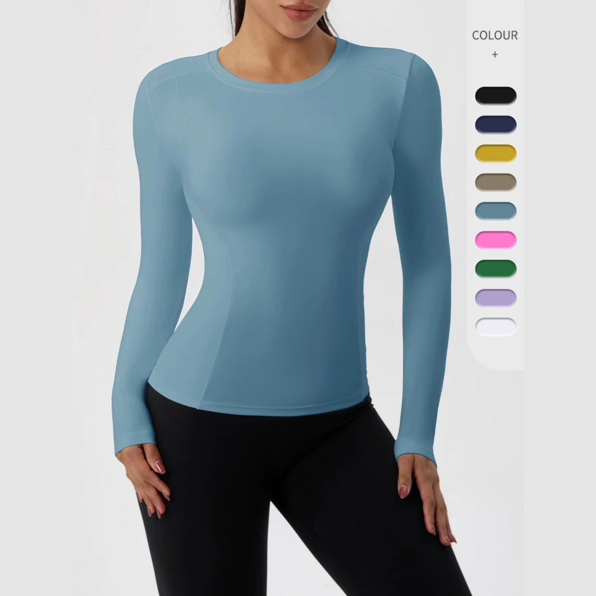 Custom Women's Running Compression Yoga Shirts Long Sleeve Crew Neck Slim Fitted Breathable Four-Way Stretch Workout Gym Dry Fit
