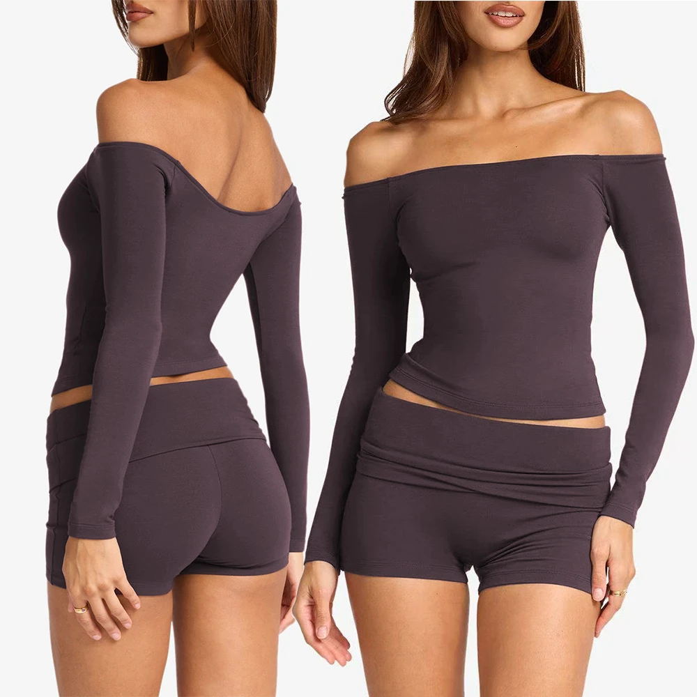 Custom Logo Off Shoulder Yoga Shirt | Built-in Bra Long Sleeve Gym Top | Buttery Soft Nylon Spandex Activewear Manufacturer