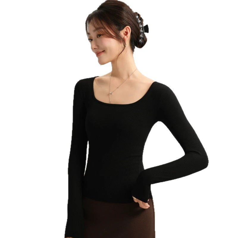 Women's Elegant Slim Fit Long Sleeve Yoga Top Solid Color Breathable Spandex Nylon Sports Running Fitness Casual Wear