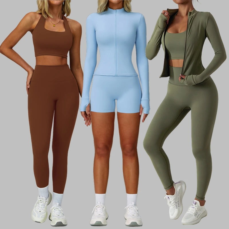 Hot Sale Quick Dry Casual Sports Training Yoga 4 Piece Suits Outfit Custom Logo Gym Fitness Sets Workout Clothes For Women
