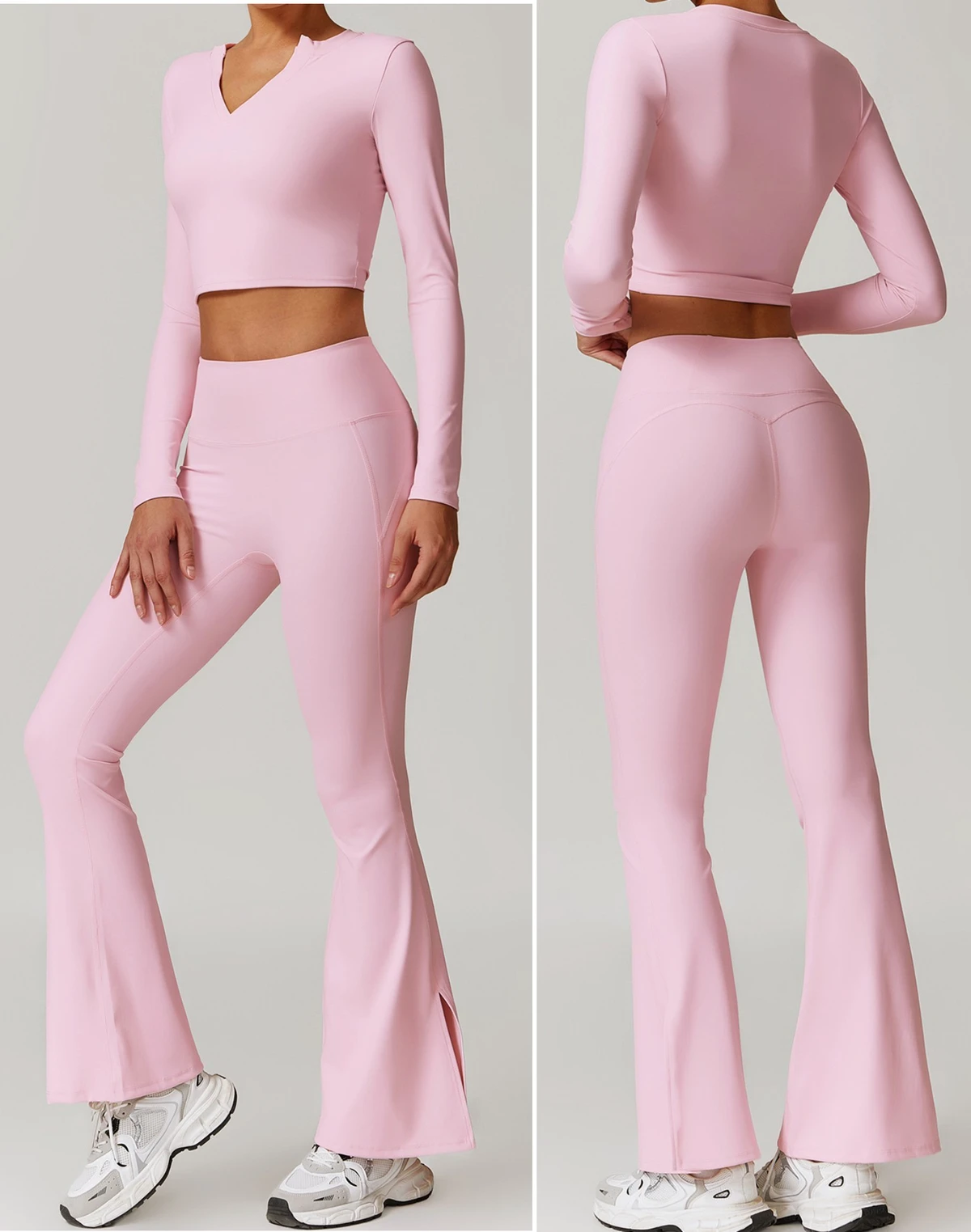 2 Pieces High Quality Breathable Fitness Wear Tracksuits Set for Women Flare Leggings Women Long Sleeved Top Sportswear Set