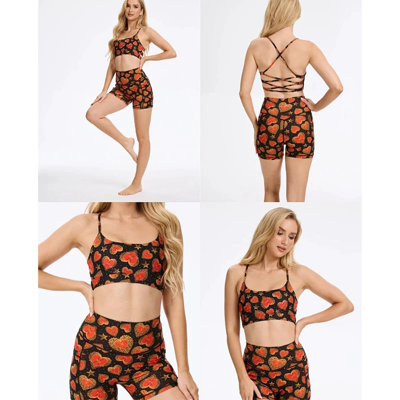Girls Halter Hollow Back Tank Top Shorts Summer Sports Active Wear Workout Clothes Gym Fitness Clothing Yoga Set