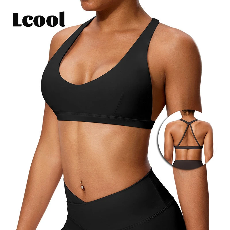 Lcool Custom Gym Fitness Top Comfortable Padded Sports Bra High Quality Cross Back High Impact Workout Gym Bra