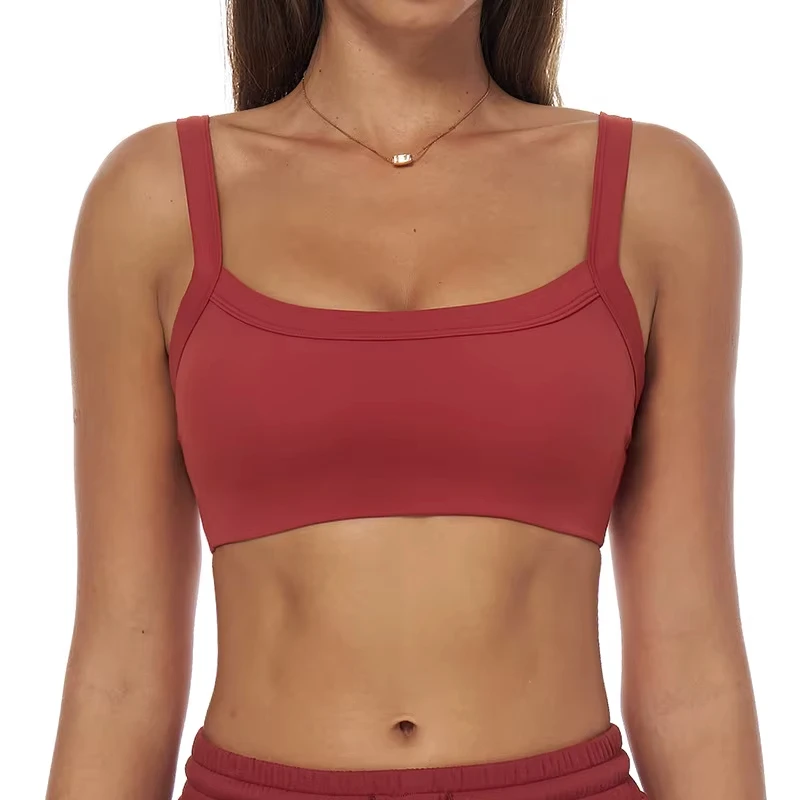 Square Neck Women's Sports Bra High Elastic Naked Feel Yoga Top Medium Impact Fitness Crop Tank Custom OEM