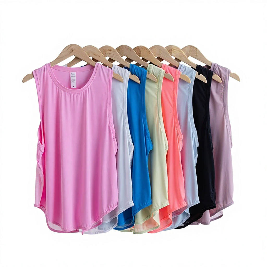 Women's Lightweight Breathable Quick Dry Solid Yoga Top Cross-Border Sleeveless Sports T-Shirt Casual Blouse Mesh Design Loose