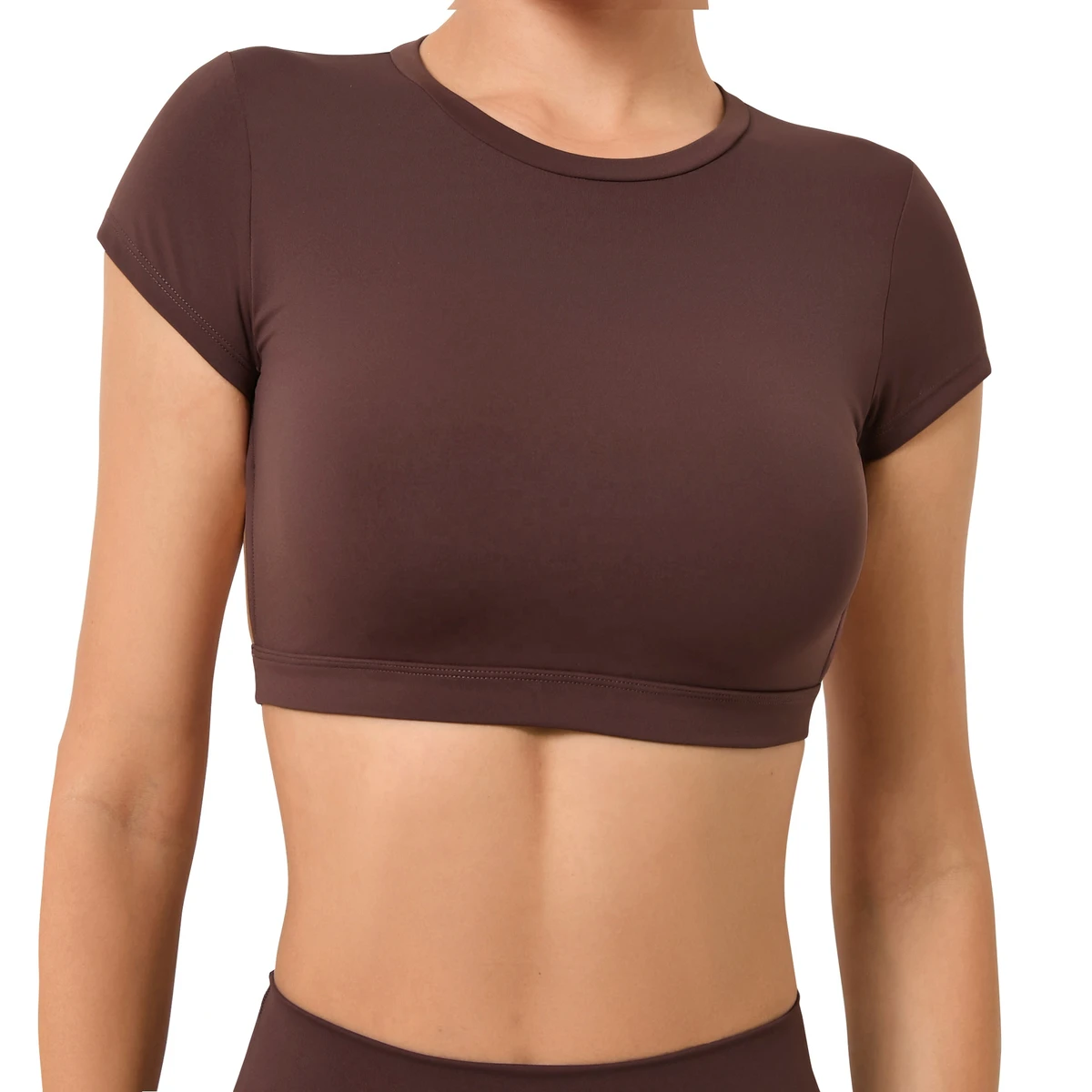 Women's Open Back Stretchy Cropped Yoga T-Shirt Short Sleeve Soft Compression Smart Four-Way Stretch Fabric Plus Size Single