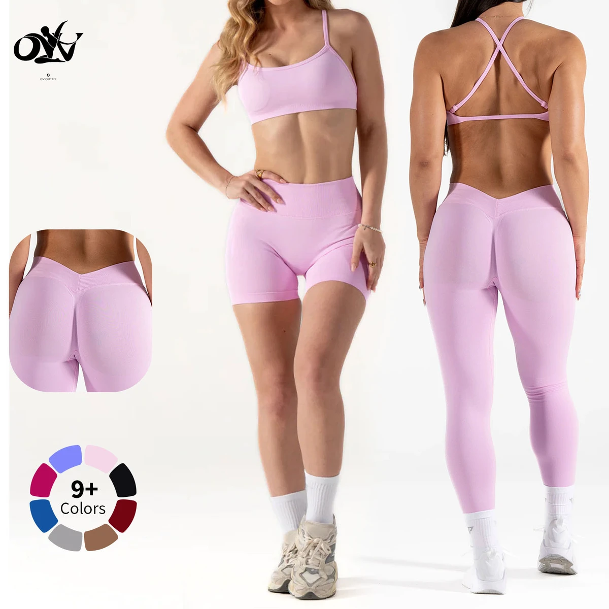 Custom High Quality Soft Seamless Yoga Sets V-shaped Back Waist Design Tight Comfortable Sport Wear Women Set High Elasticity