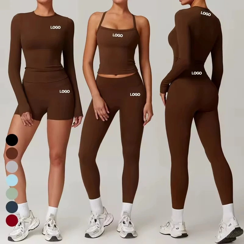 TZ8519 Naked Feel Gym Wear Sets Women Fitness Solid Color Skin Friendly Four Way Stretch Outdoor Training Fitness Yoga Set