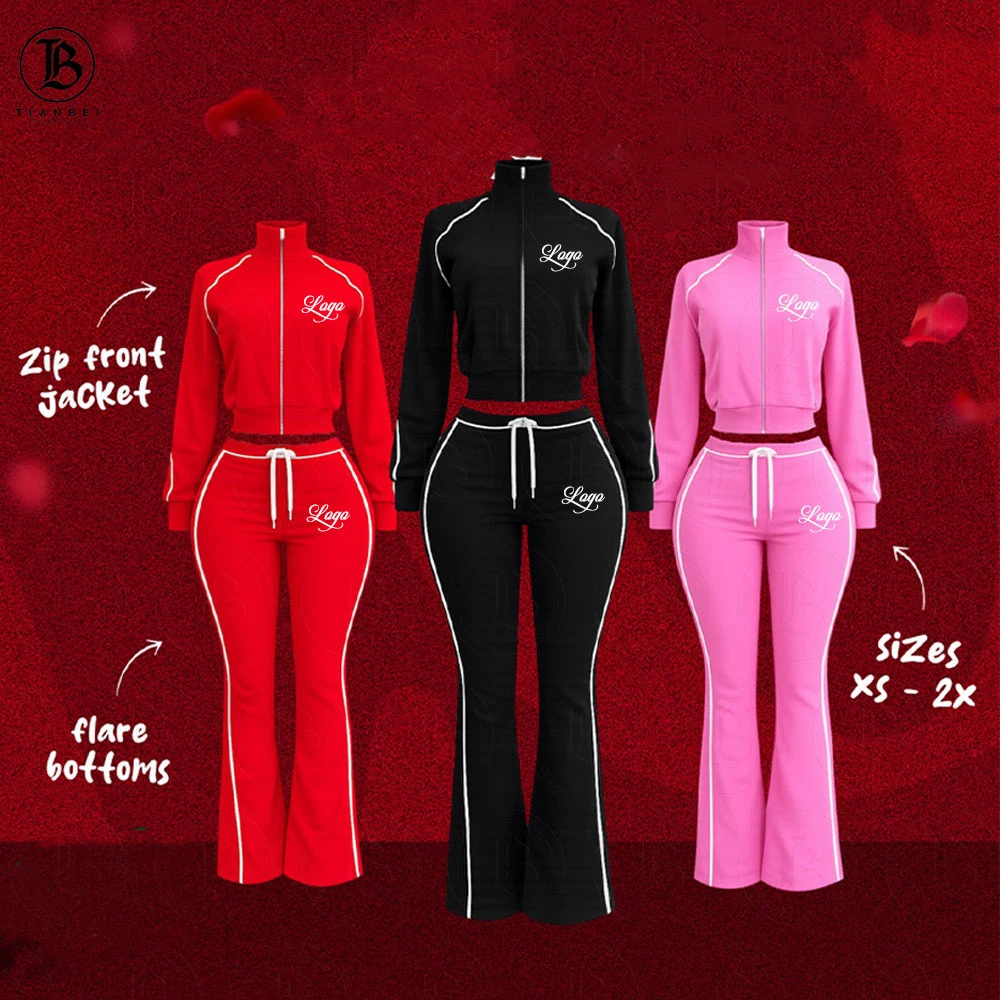Custom Valentine's Day Women's Two Piece Outfit Jacket Flared Leggings Zipper Yoga Sets Women Skinny Jogging Suits Tracksuit Set