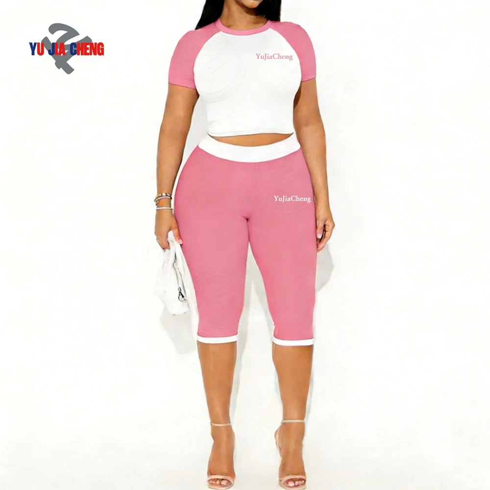 Cropped Raglan T-shirt and High Waist Capris Leggings Activewear Custom Gym Workout Color Block Two Piece Set Women Loungewear