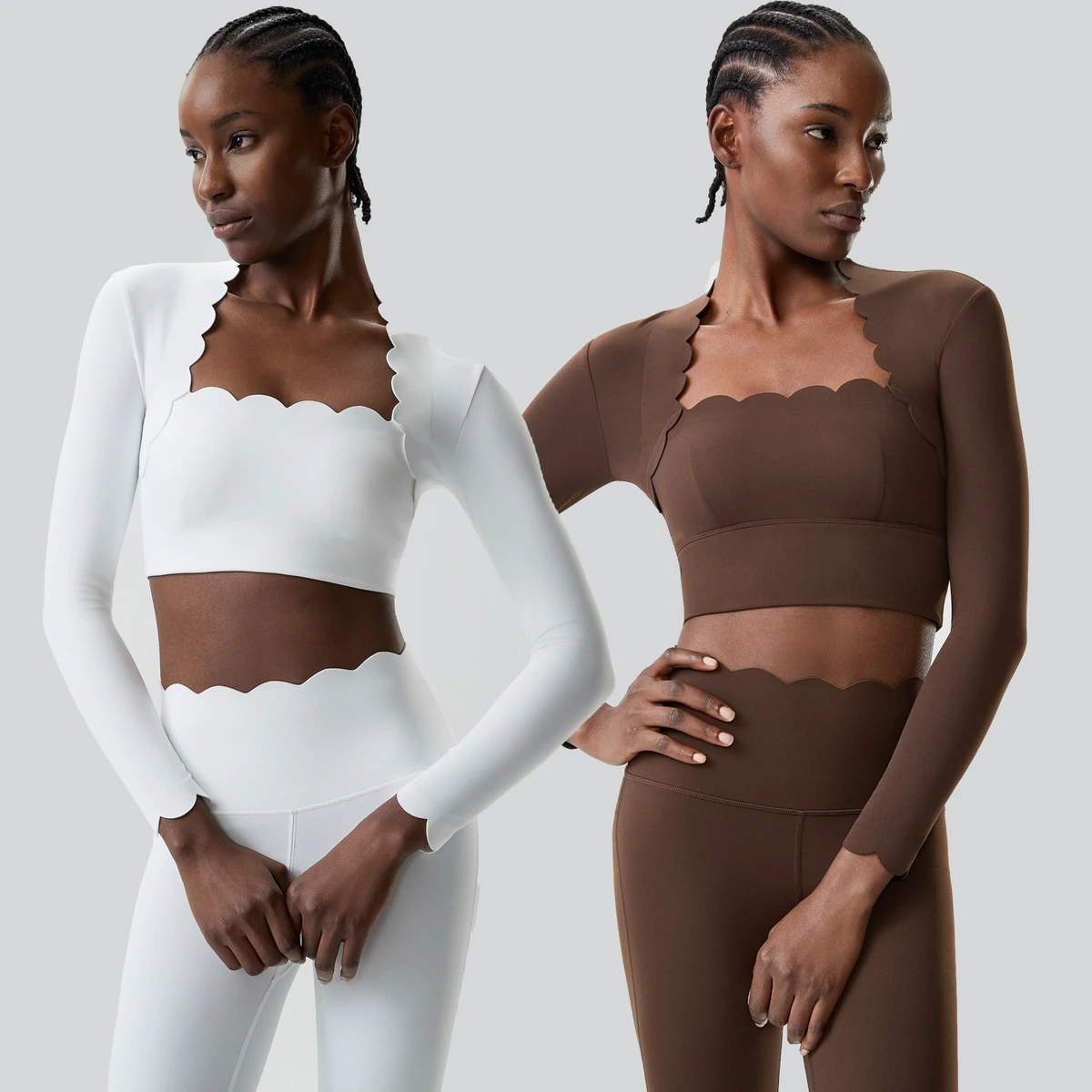 Cross-border Women's Solid Long-sleeved Yoga Sports Bra Quick Dry Large Size Waist-exposing Fitness Underwear 2 Piece Set
