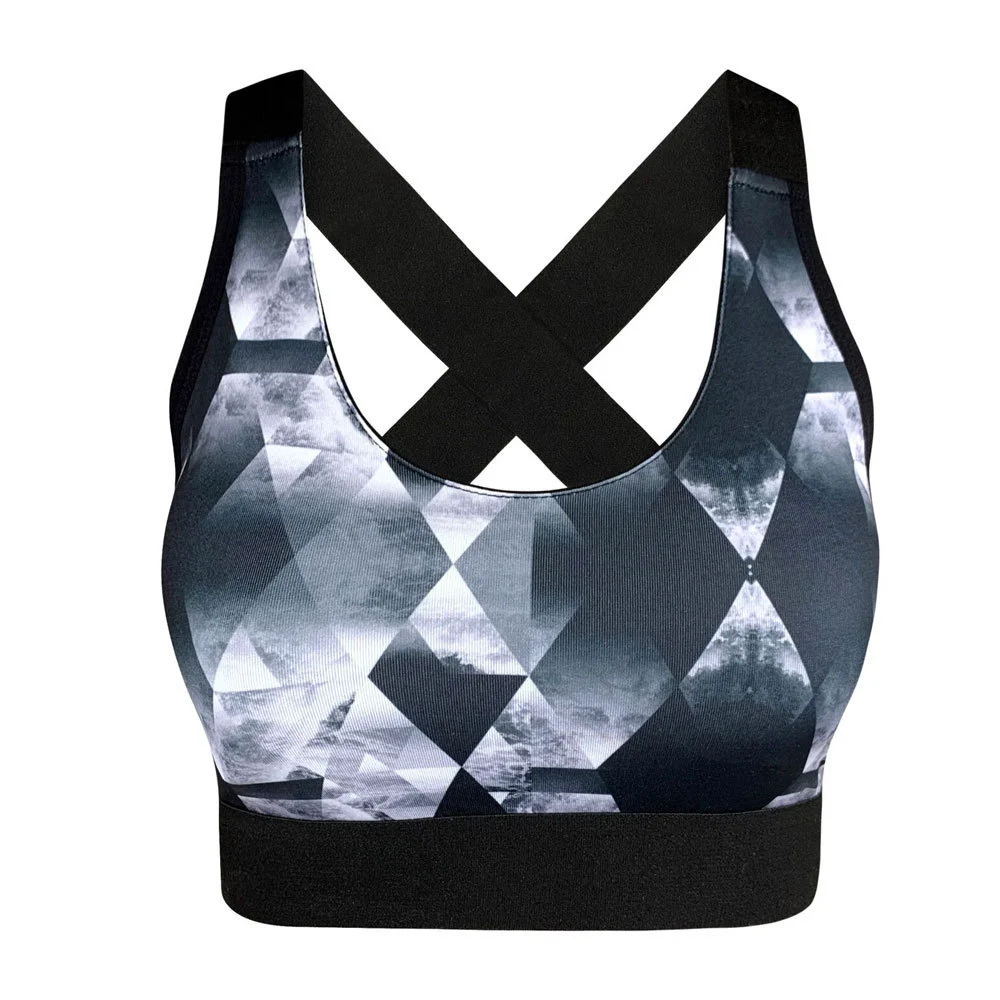 Wholesale Women's Simple Zip Front Sublimation Breathable Wireless Strapless Crystal Decorated Medium Support Sports Bra