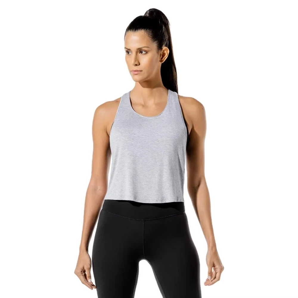 Women's Custom Logo Gym Tank Top Breathable Solid Color V-Neck Yoga Vest Lace Button Tassel Ribbon Cotton Fleece Anti-shrink