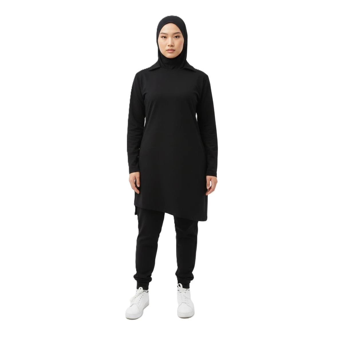 Fitted Custom High Quality Islamic Modest Sportswear Active Wear Muslim Long Regular Top Workout V Neck T-Shirt Women