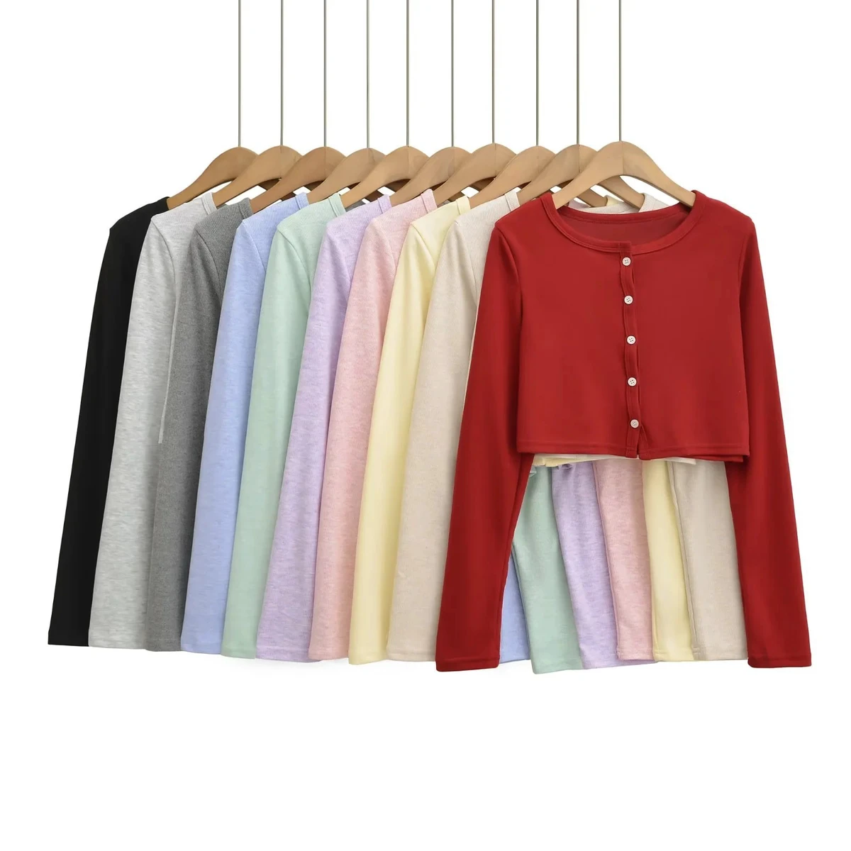 Women's Sexy Button-Down Crop Tops Lightweight Breathable Long Sleeve Round Neck Slimming Yoga Shirt