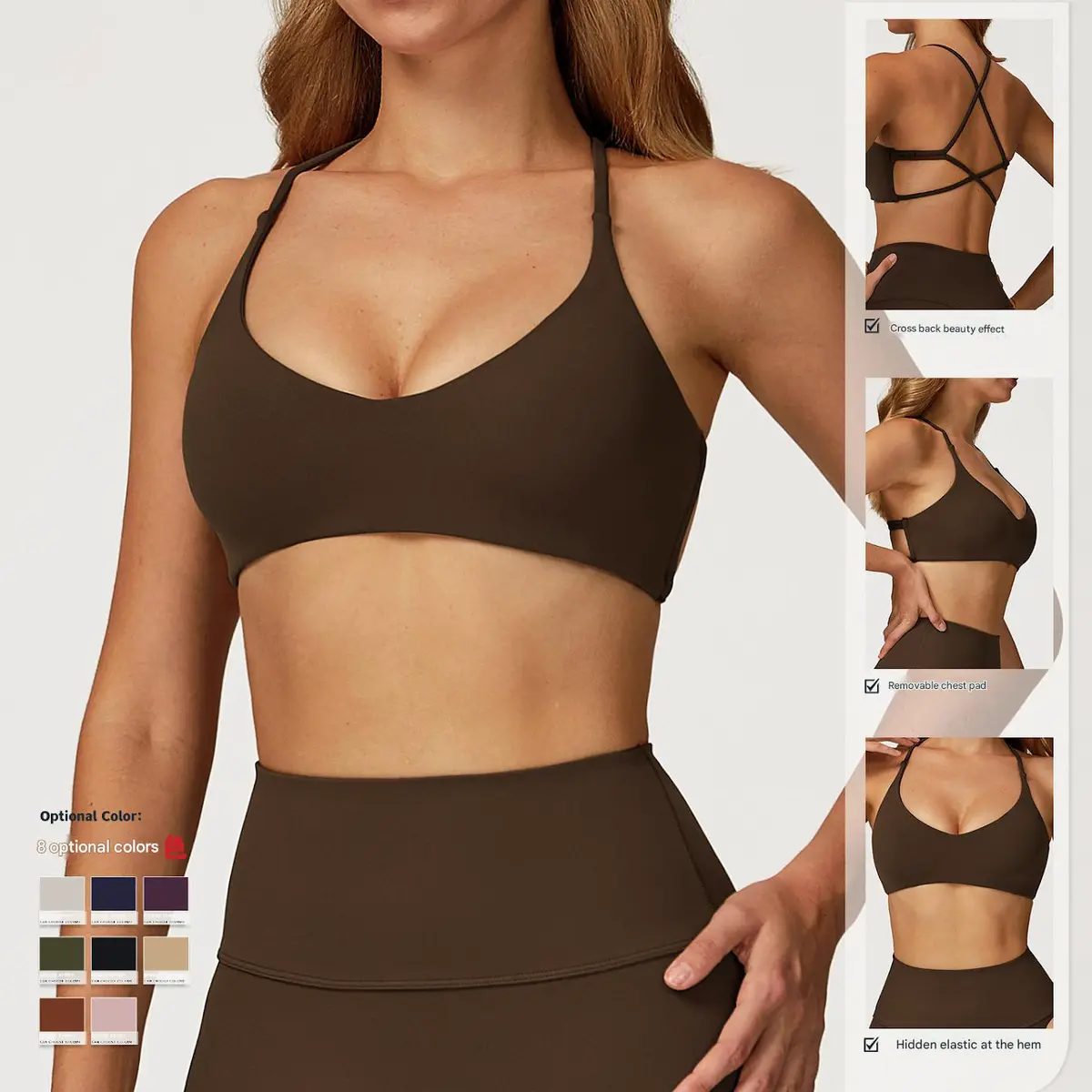 JY Yoga Bra Quick-Drying Cross-Back Fitness Wear High-Strength Casual Running Sports Gym Underwear Seamless Solid Bra|Top
