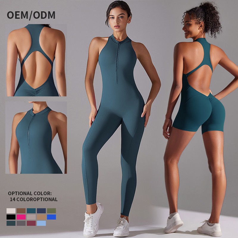 Custom Logo Solid Backless Yoga Jumpsuits Shorts Butt Lifting Sleeveless Tight Activewear Breathable Quick Drying Gym Bodysuits