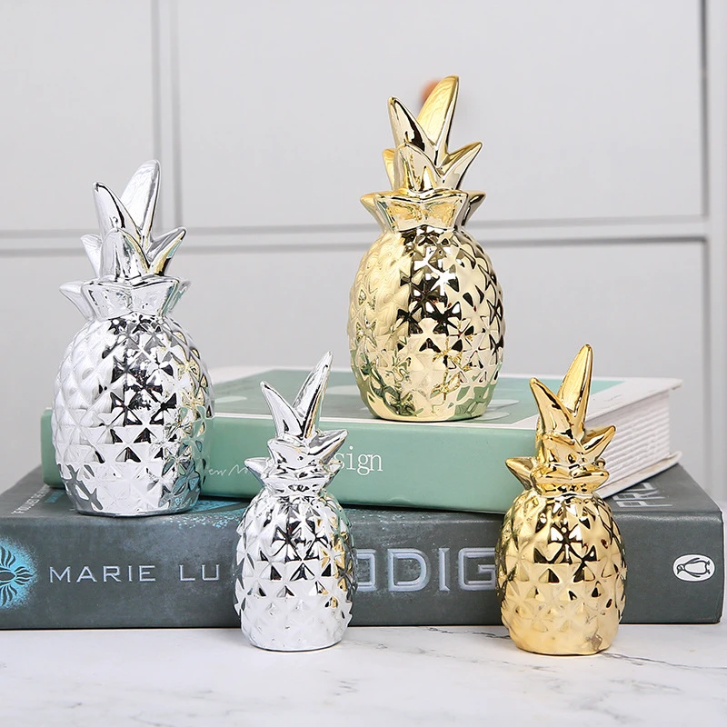 Modern Simple Pineapple Porcelain Ornament Gold Plated Creative Home Decor Living Room Wine Cabinet Window Decoration JADE Brand