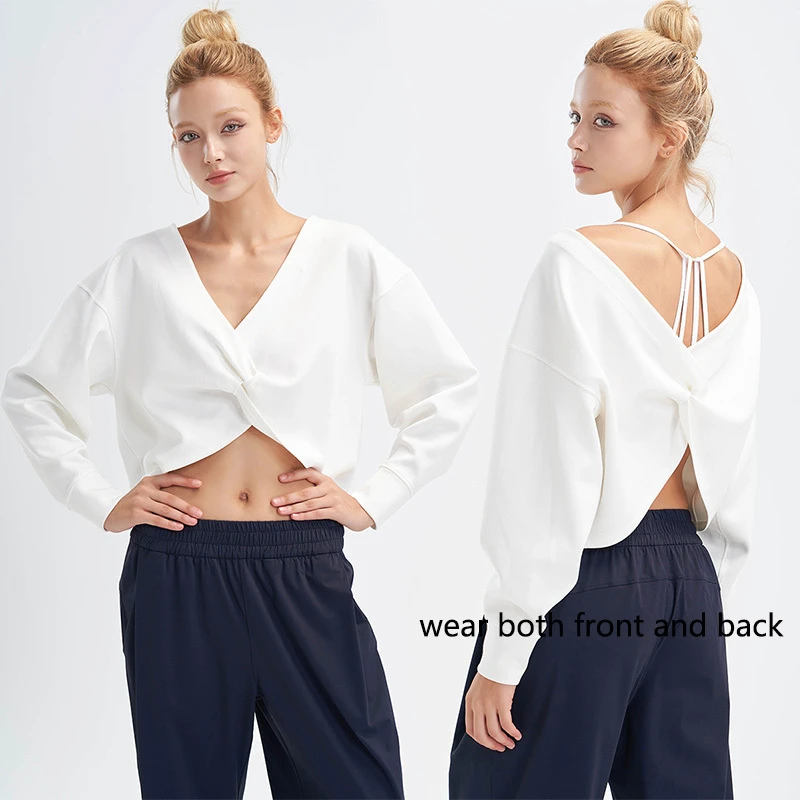 Roregal New Sun-proof Clothing Sports Tops Women Two Wear Long-sleeved Sports V-neck Yoga Top