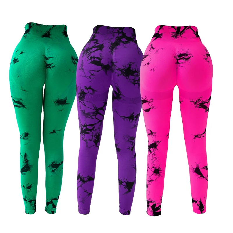 Women Urbrace High Waist Yoga Slim Ruched Butt Tie Dye Seamless Spandex/Nylon Elastic Scrunch Push Quick Drying Breathable Pants