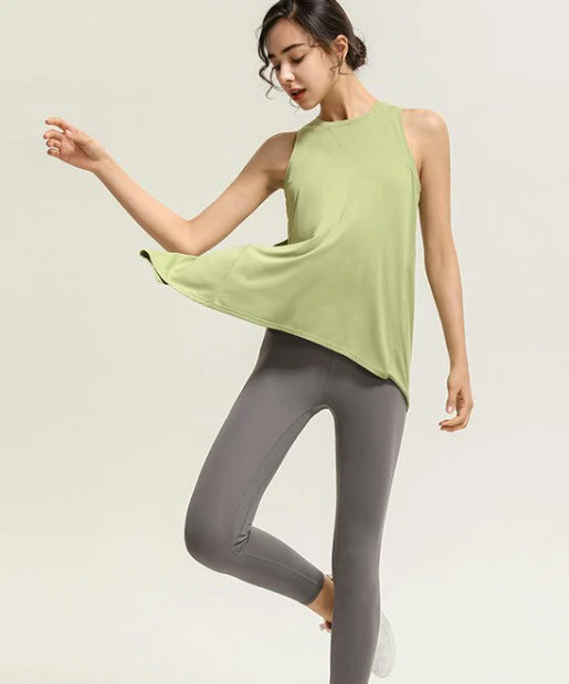 Sleeveless Leisure Workout Tops Back Open Quick Dry Soft Training High Elastic Gym T-shirts for Women Knitted 100% Cotton Casual