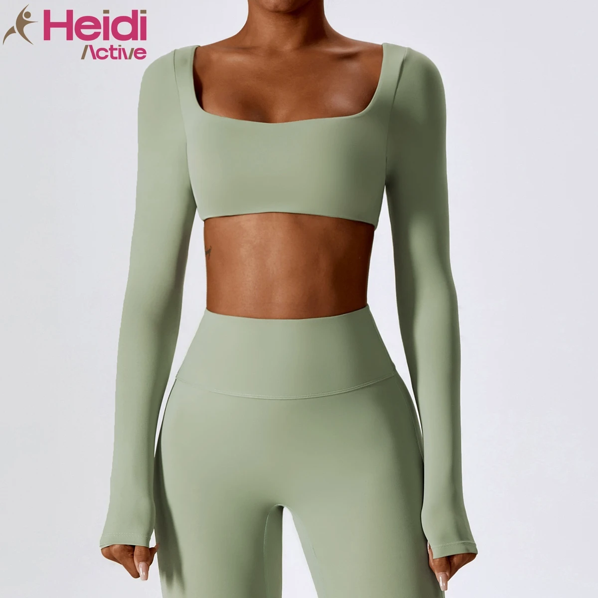 Custom Workout Fitness Clothing Nude Sense Shockproof Quick Dry Removable Cups U Neck Slim Fit Long Sleeve Yoga Tops for Running