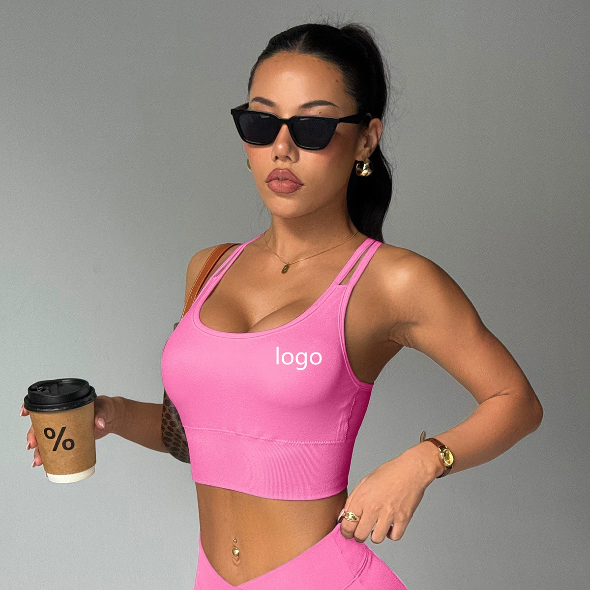 OEM Wholesale High Quality Women's Yoga Bra Active Gym Sports Bra U-Neck Plus Size Padded Back Crisscross Backless Design Simple