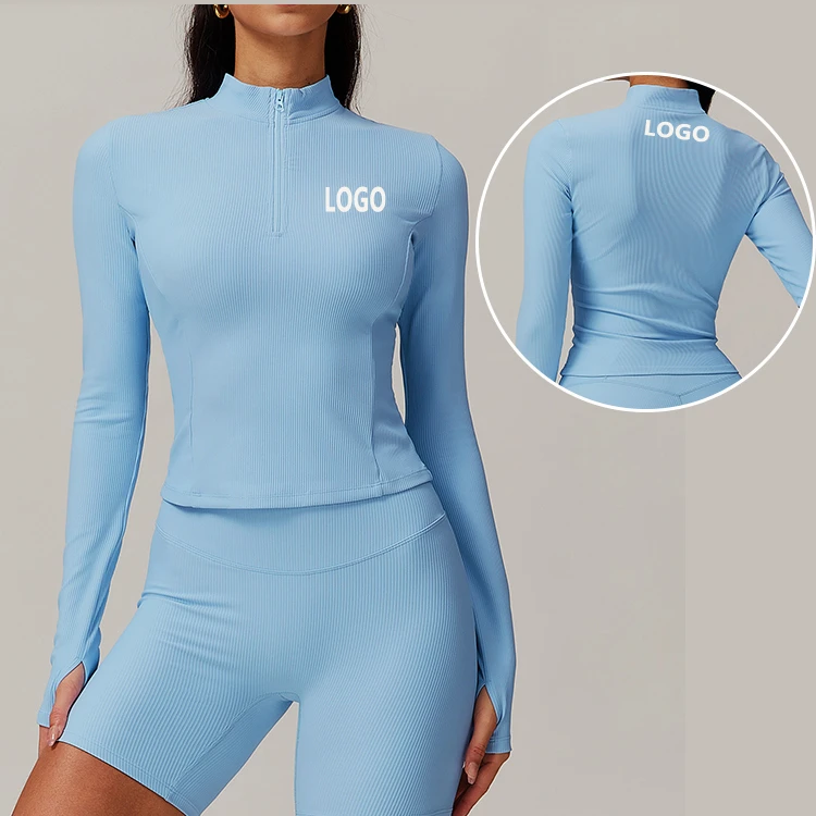 Stand-Up Collar Long-Sleeved Yoga Clothes Quick-Drying Casual Tops Outdoor Training Running Sports Fitness Clothes