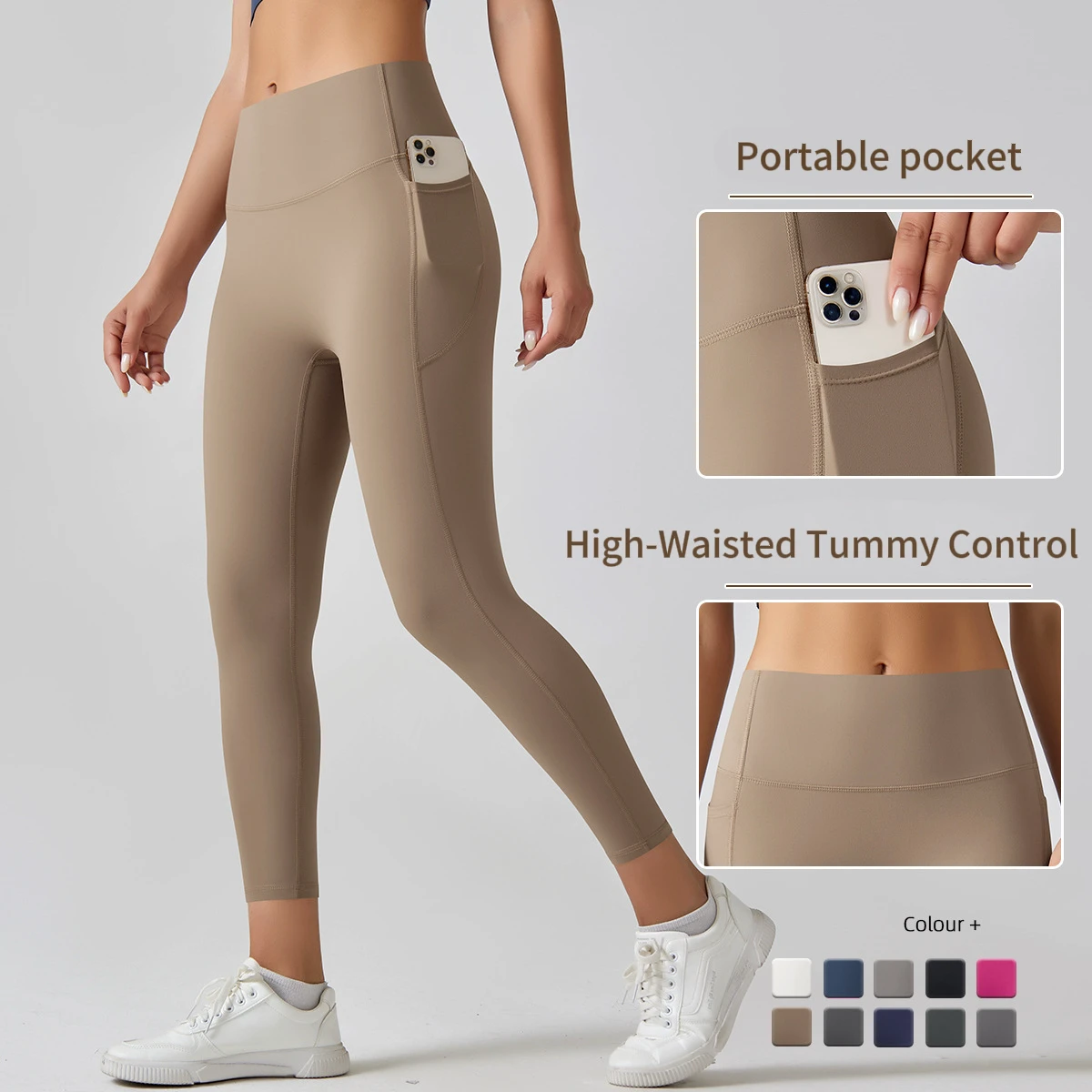 Low MOQ Custom Tight Yoga Pants, Quick-Dry Spandex/Nylon Leggings with Pockets for Gyms & Yoga Studios and Fitness Wear