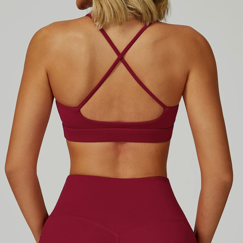Women's XL Cross Sports Bra Plus Size Yoga Gym Training Active Bra Lightweight Breathable Seamless Removable Thin Strap Clear