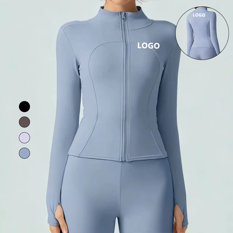 New Women's for Sports Jacket Spring Summer Waist Pilates Long-sleeved Yoga Suit Vertical Collar Zipper Slim-fit Top