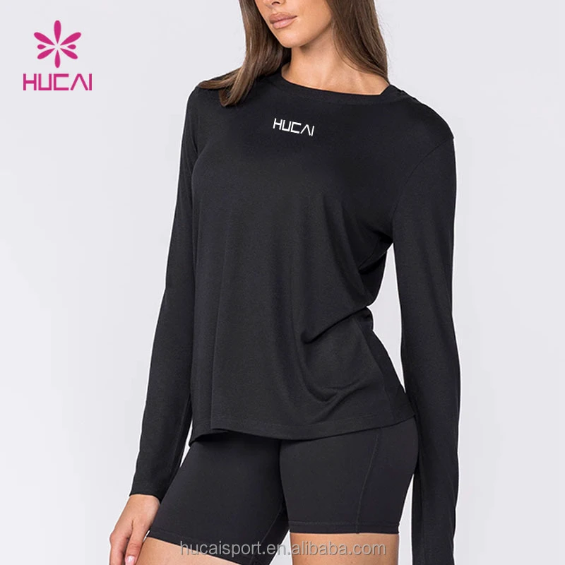 ODM Custom Logo Lightweight Polyester Viscose Crew Neck Sports Running Workout Fitness Long Sleeve Shirt Yoga Gym Tops for Women