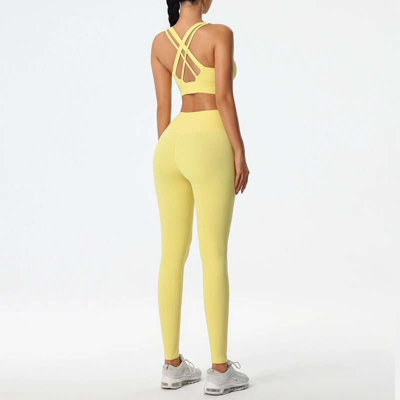 New Solid Color For Sports Bra & Cropped Pants 2-Piece Set For Women-Quick-Drying Tight Fit For Running & Yoga Fitness