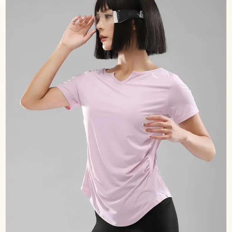 Women's Twist Front V-neck Yoga Top Regular Fit Short Sleeve Breathable Workout Shirt High Stretch Plus Size Athletic Tee Gym