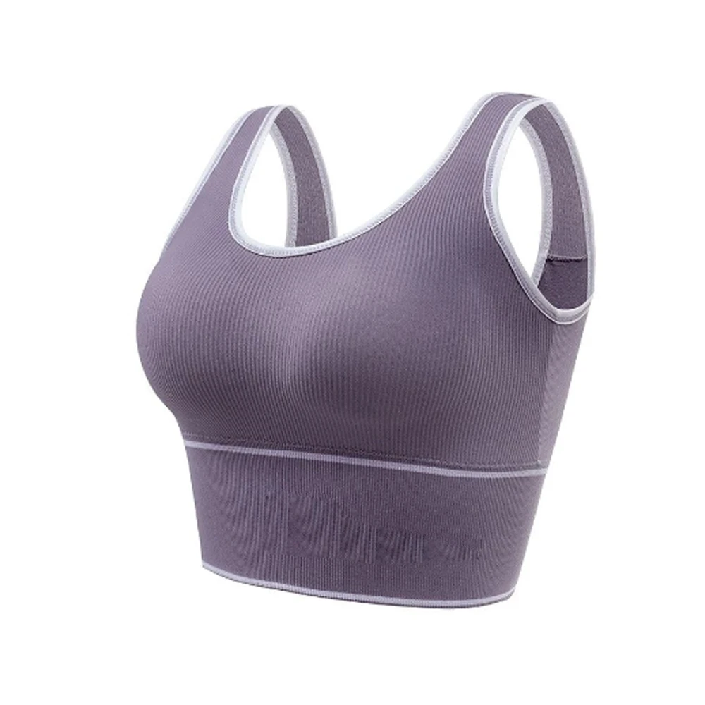 Seamless Ribbed Solid Front Logo Bow Racerback Sports Bra with Removable Pads Medium Support Wireless Breathable for Yoga & Gym