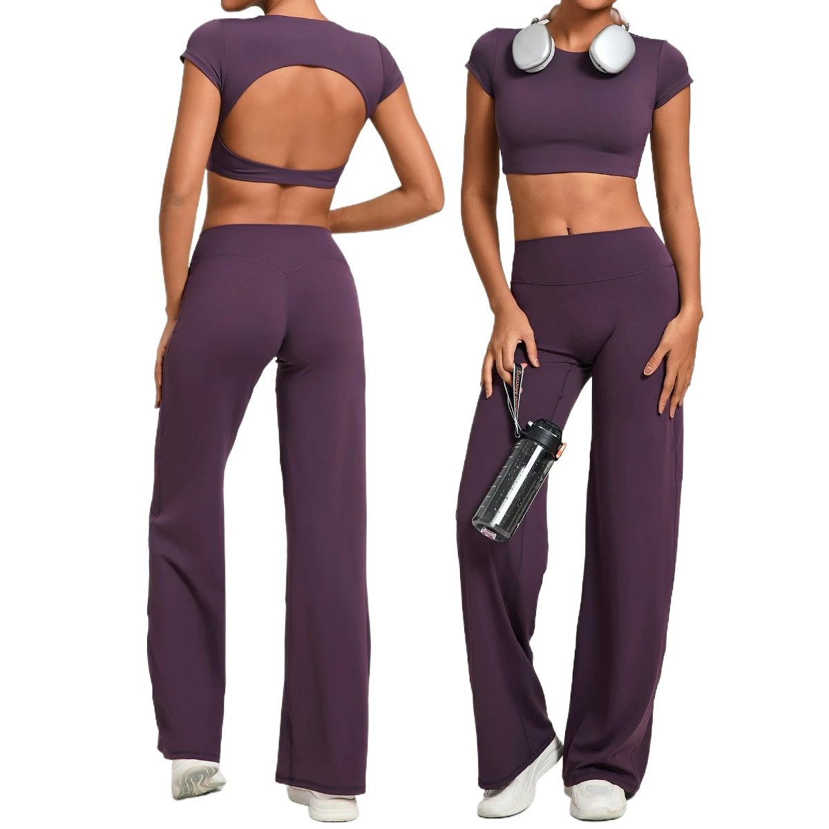Women's Outdoor Yoga Set Tight-fitting Backless Yoga Quick-Dry Straight-Leg Trousers Two-Piece Sports Fitness Set