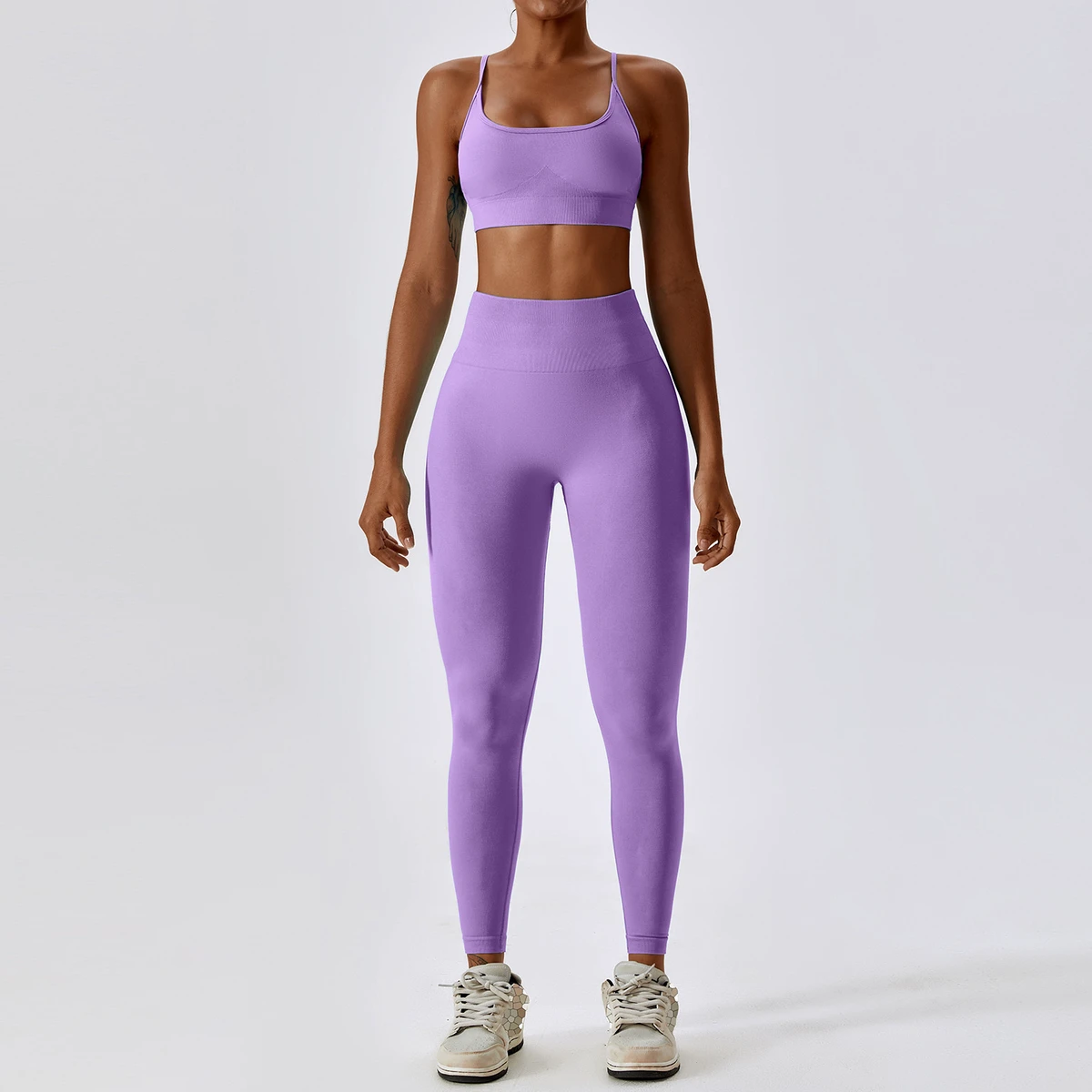 Custom Plus Size Plain Elastic Breathable Drying Tights Ribber Two Piece Yoga Wear Workout Suit Seamless Women Yoga Set